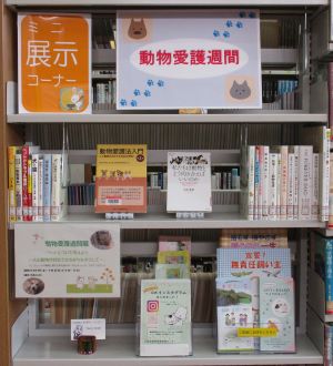 1階ミニ展示コーナー　「動物愛護週間」を特集しています